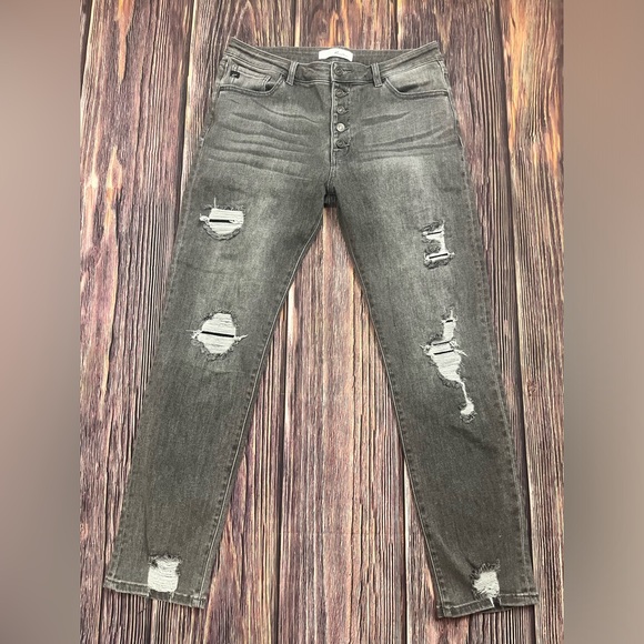 KanCan Denim - Kancan Grey Destructed Button Fly Straight Jeans Size 13/30